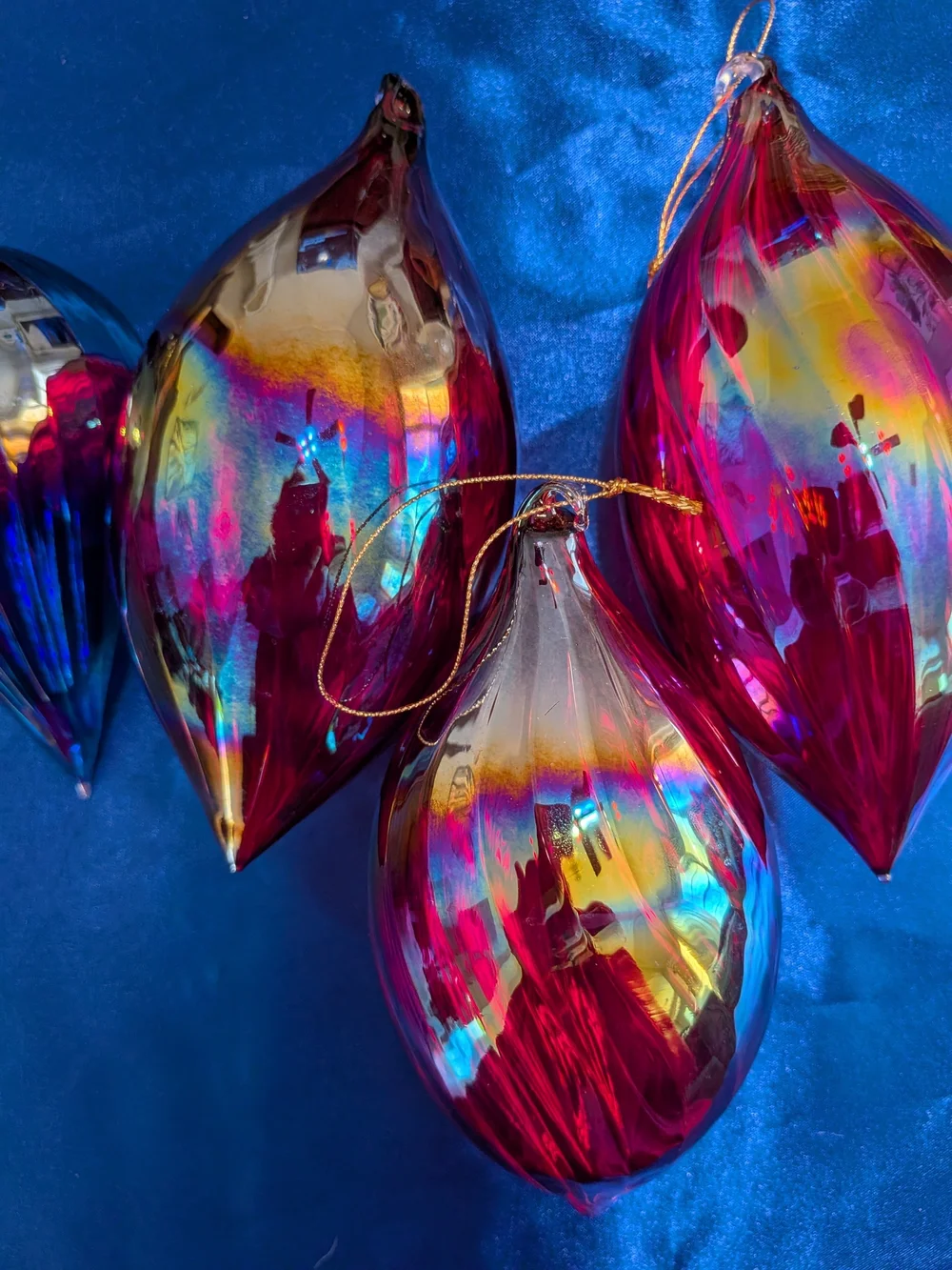 LG Iridescent Glass Teardrop Christmas Ornaments Set Of 4